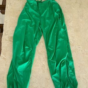 Peach love shinny lime green pants, size Large